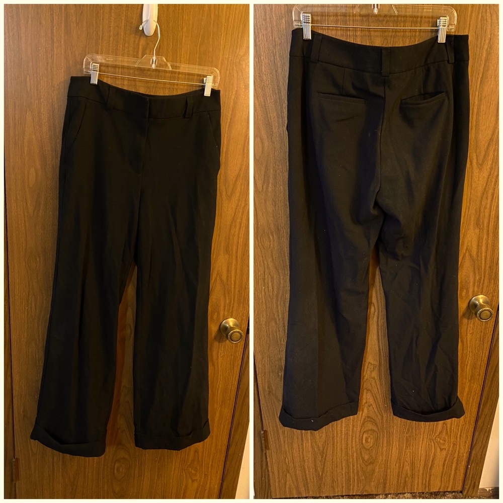 Jennifer Lopez size 8 black trouser wide leg work pants pockets cuffed